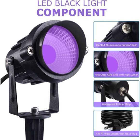 4 Pack Halloween Blacklight Spotlight Outdoor Black Light Spot Light 12W LED - Picture 6 of 8